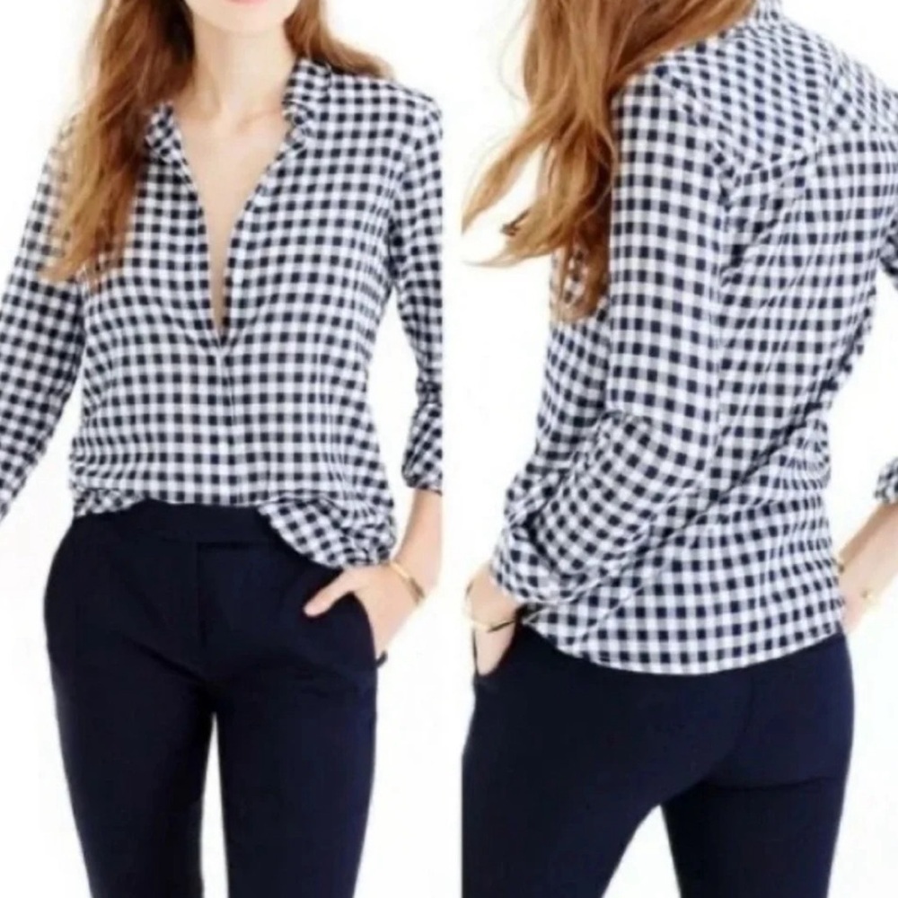 J. Crew Perfect Button Down Shirt Gingham Black White size 0